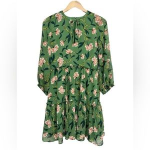 Ann Taylor Green Floral Long Sleeve Flowy Dress
